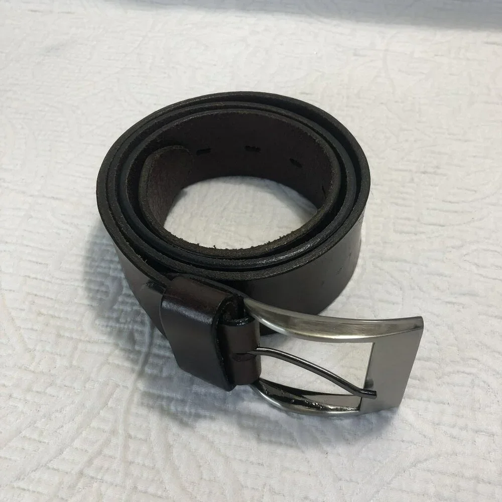 Betlewski Belt Real Leather Brushed Silver Buckle Brown - Size 34/85